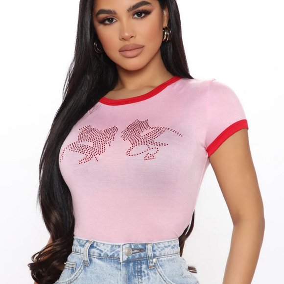 Angel and Devil Rhinestone Ringer Top - Picture 1 of 10